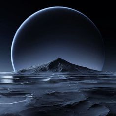 an artist's rendering of a distant planet in the sky with water and ice