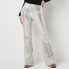 This pair of women's sequinned palazzo pants by Bold Elements will add sparkling flair to your evening wardrobe. Cut for a high-rise, this pull-on pair have a comfortable elastic waistband and a flare-leg silhouette. Wear it with a camisole or blouse and heels. Front Style: Flat FrontFeatures: SequinsClosure Type: Full ElasticFit: Regular FitRise: High RiseFiber Content: 95% Polyester, 5% SpandexFabric Description: Mesh NetLining: Fully LinedLining Material: PolyesterInseam: 32 InLeg Style: Flar Jollywood Nights, Flare Palazzo Pants, Large Pants, Palazzo Pant, Color Champagne, Palazzo Pants, High Rise, My Style, Wardrobe