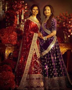 Gorgeous #Ishaambani at her Mumbai Reception party.  #IshaAmbani and #NitaAmbani posed happily at this occasion wearing none other than #sabyasachimukherjee. #eventila #wedding #indianwedding #weddingtrends #weddingPhotography #weddingPhotographer Neeta Ambani, Bridal Lehenga Collection, Indian Bridal Wear, Lehenga Collection, Indian Bridal Fashion