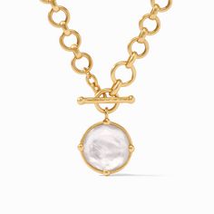 This chain necklace features a demi design with a honeybee pendant made of iridescent clear crystal. The necklace is plated with 24ky gold and is a stylish accessory for all genders. It weighs 1.00 and belongs to the Silver Pendants collection by Julie Vos. Julie Vos, Golden Beads, Stylish Necklace, Bas Relief, Hinged Bangle, Chain Link Necklace, Link Necklace, The Rose, Jewelry Bags