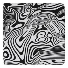 an abstract black and white pattern on a square coasters, with the image of wavy lines