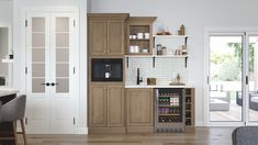 the kitchen is clean and ready to be used as a living room or dining area