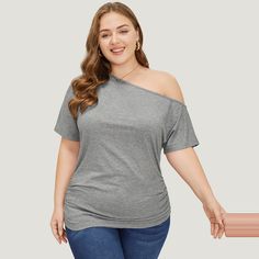 Shop Plain One Shoulder Ruched Hem T-shirt now and redefine your style with confidence at BloomChic. Tailored for mid and plus-size women. This trendy Tops Women, sizes 10-30. Season:Summer;Color:Gray;Style:Elegant;Pattern Type:Plain;Neckline:One Shoulder;Sleeve Type:Regular Sleeve;Details:Ruched;Pocket:No-pocket Casual Ruched Short Sleeve T-shirt, Ruched Crew Neck T-shirt For Summer, Trendy Ruched T-shirt For Summer, Trendy Ruched Summer T-shirt, Casual Ruched T-shirt For Summer, Womens Trendy Tops, Love Free, Plus Size Clothing For Women, Hem Top