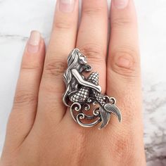 Mermaid Solid Sterling Silver Ring Adjustable Solid Sterling Silver Mermaid Tail, Large Mermaid, Mermaid Siren, Metal Jewellery, Mermaid Ring, Sea Jewelry, Antique Silver Jewelry, Silver Diamond Necklace, Silver Mermaid