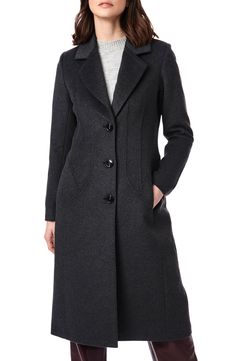 Look classy while staying comfortably covered up in this handsome longline coat crafted from a warm wool blend. 45" length (size Medium) Notched lapels Lined 52% wool, 43% polyester, 5% other fibers Dry clean Imported Classic Long Wool Coat With Single Button, Classic Single Button Long Wool Coat, Elegant Gray Wool Coat With Pockets, Long Wool Coat For Formal Occasions, Long Single-breasted Wool Coat, Timeless Notch Lapel Wool Coat For Fall, Classic Long Winter Blazer, Classic Fitted Solid Sweater Coat, Single-breasted Wool Sweater Coat