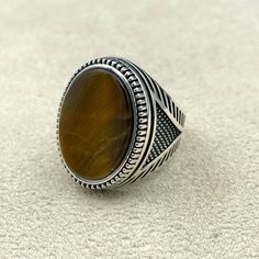 Tiger's Eye Stone Silver Ring Men, Agate Stone Ring, Brown Ring, Unique Ring, Handmade Ring, Mens Jewelry Gift, Aqeeq Ring, Gift Hor Him by ElzSilver on Etsy Classic Brown Signet Ring, Classic Brown Gemstone Rings, Brown Gemstone Signet Ring, Vintage Brown Signet Ring As A Gift, Brown Oval Gemstone Rings, Adjustable Brown Gemstone Rings, Handmade Brown Signet Ring As Gift, Handmade Brown Signet Ring For Gift, Handmade Oval Brown Rings