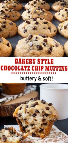 chocolate chip muffins with the title above it