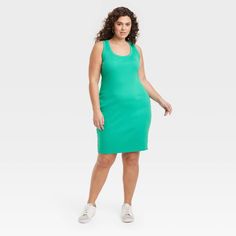 Elevate your dressing style with this Ribbed Mini Bodycon Dress from Universal Thread™. Fashioned in a mini length, this sleeveless bodycon dress features a casual scoop neck and a ribbed construction for a textured finish. The thick cotton fabric with added spandex keeps you moving through the day in absolute comfort, and the pull-on design allows for ease of wear. Wear it with your choice of shoes and accessories to complete the look. Universal Thread™: Found exclusively at Target. Cotton Bodycon Knee-length Dress, Knee-length Cotton Bodycon Dress, Cotton Knee-length Bodycon Dress, Green Bodycon Sleeveless Dress, Casual Knee-length Tank Top, Sleeveless Cotton Bodycon Dress, Casual Bodycon Sheath Dress, Casual Sheath Bodycon Dress, Green Fitted Sleeveless Casual Dress