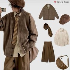 Gnc Men Fashion, Preppy Outfits Masc, Korean Clothes Men, Dadcore Fashion, Brown Clothing, Mode Hippie