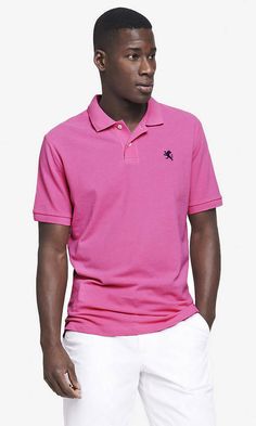 EXPRESS SMALL LION PIQUE POLO Brand: Express Color: Candy Pink Material: Cotton Condition: New; inside label is marked to prevent retail returns Details: A classic look with a deep-dyed tone and a sleek new cut. Shaped lean through the shoulders and torso for a more tailored appearance, the Fitted Polo finds its groove without losing its sporty personality. Cut slimmer through the shoulders, chest and waist. Ribbed collar, 2-button placket, short sleeves. Small embroidered lion logo. Drop hem, s Polo Vest, New Cut, Pink Candy, Casual Button Down Shirts, Black Sweaters, Classic Looks, Favorite Things List, Men's Polo Shirt, Casual Shirts