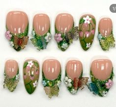 Maximalist Nail Art, Ongles Bling Bling, Salad Fingers, Kids Nails, Butterfly Cute, Butterfly 3d, Acrylic Butterfly, Crazy Nail Art, 3d Flower Nails