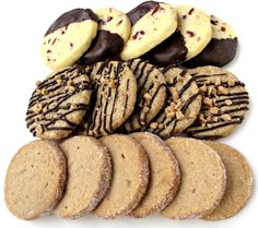 an assortment of cookies arranged on top of each other