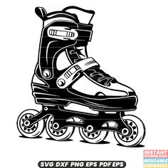 a black and white drawing of a roller skate