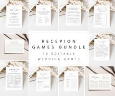 the reception games bundle includes cards, envelopes and wedding games