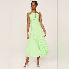 $750 New Victoria Beckham Pistachio Poplin Midi Day Dress Us 10 Beautiful!! - Super Cute! Victoria Beckham Canvas-Trimmed Cotton-Blend Poplin Midi Dress Size Us 10 ***** Bust. 37" Waist 32" Hips. Free Length 43" ***** Fabric: Mid-Weight Stretch Poplin Adjustable Herringbone Shoulder Straps Vertical Seams At Front Flared Hem Hook-And-Eye And Hidden Zip At Back Shell: 98% Cotton/2% Elastane Machine Wash Imported, Turkey Bpat F Victoria Beckham Dresses, Strappy Midi Dress, Midi Size, Rent The Runway, Day Dress, Green Cotton, Victoria Beckham, Pistachio, Day Dresses