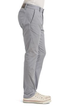 Classic and versatile, these chinos are made of stretch cotton with a soft feel that's perfect for wearing every day. 14" leg opening; 10 1/2" front rise 97% cotton, 2% elastane Machine wash, dry flat Imported Gray Tapered Leg Cotton Work Pants, Slim Fit Cotton Chinos With 5-inch Inseam, Gray Slim Fit Cotton Pants, Slim Fit Cotton Bottoms With Flat Front, Fitted Straight Leg Gray Chinos, Mid-rise Cotton Dress Pants For Business Casual, Mid-rise Cotton Dress Pants, Cotton Mid-rise Dress Pants, Mid-rise Cotton Chinos With Welt Pockets