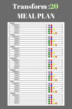 an image of a meal plan with the words transform 20