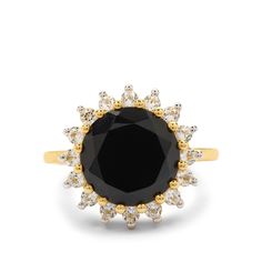 A charming Ring from the Midas Collection, made of Gold Plated Sterling Silver featuring 5.45cts of wonderful Black Spinel and White Topaz. Black Spinel Ring, Spinel Ring, Large Necklace, Engagement Ring Box, Diamond Gift, Ruby Jewelry, Black Spinel, Emerald Jewelry, Halo Ring