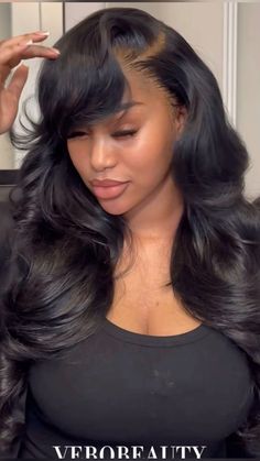 Long Layered Lace Front Wigs, Layered Wig Side Part, Side Part With Layers Wig, Side Part With Layers And Curls, Deep Side Part With Layers, Grown Women Era, Wig With Layers Black Women, Side Part Layered Curls, Color Hairstyles For Black Women