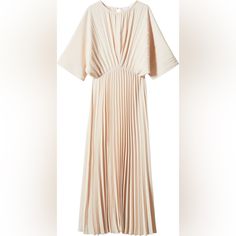 Nwt Mango Ivory Long Pleated Dress Size S. Beige Pleated Evening Dress, Formal Beige Midi Length Pleated Dress, Formal Beige Pleated Dress, White Pleated Feminine Dress, Feminine White Pleated Dress, Feminine Long Cream Dress, Cream A-line Pleated Dress, Feminine White Pleated Maxi Dress, Elegant Beige Pleated Dress For Spring