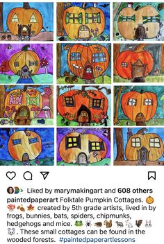 an image of pumpkin houses with faces painted on them