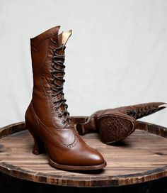 Victorian lace up boots, granny boots, western boots and more vintage reproduction shoe brands - at vintagedancer.com Lace Up Leather Boots, Steampunk Boots, Brides Shoes, Victorian Shoes, Granny Boots, Victorian Boots, Cognac Boots, Wedding Boots, Modern Victorian