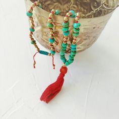 Follow our INSTAGRAM for updates @nomadaccessories ❁ ❀ 🕊️ ✾ ✿ ❋ ❁ ❀ 🕊️ ✾ ✿ ❋ ❁ ❀ 🕊️ ✾ ✿  NOMAD MALA turquoise and red necklace  Truly stunning turquoise and vibrant red necklace. The mala consists of a traditional number of stones in the amount of 108 pieces - lovely turquoise magnesite and hematite and brass beads  * Mexican red cotton  * guru bead made of bamboo coral and Ethiopian handmade brass * our mala beads are made of stones and are hand knotted between each bead * adjustable ✰MATERI Red Bamboo, Traditional Numbers, Bamboo Coral, Brass Beads, Red Necklace, Necklace Red, 108 Bead, Handmade Brass, Mala Beads