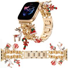 PRICES MAY VARY. ★【Compatible Models】:This gold metal watchband replacement for Apple Watch Band 42mm 44mm 45mm 49mm,Series 9,Series 8,Series 7,Series 6,Series 5,Series 4,Series 3,Series 2,Series 1,Compatible with Apple Watch SE,Compatible with Apple Watch Ultra,Ultra2.(Please check the size on the back of your watch to choose the right size.) ★【Favorite Christmas】:Unique and cute watchband with glossy gold leather belt passing through the gold cuban chain,paired with different cute pendants:2 C Christmas Pendant, 38mm Apple Watch Band, Iphone Accessories, Unique Pendant, Pendant Design, Gold Leather, Apple Watch Bands, Metal Chain, Smartwatch