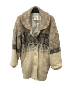 ICEWOOL Alafoss Iceland Wool Vintage Cardigan Coatigan Sweater Coat Womens XS. Beige Wool Shawl Collar Outerwear, Cream Wool Long Sleeve Outerwear, Wool Outerwear With Fair Isle Pattern For Fall, Classic Fall Outerwear With Fair Isle Pattern, Classic Fair Isle Pattern Outerwear For Fall, Classic Fair Isle Outerwear For Fall, Wool Sweater Coat With Shawl Collar For Winter, Cream Wool Long Sleeve Sweater Coat, Classic Cream Sweater Coat For Winter