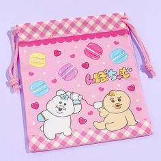 Store your trinkets inside this super kawaii drawstring pouch! It features cute prints of BFFs Npochamu and Kimimaro with colorful macarons. Simply pull the strings to close the bag! Kawaii Pink School Pouch, Cute Multicolor Pouch For Personal Use, White Kawaii Pouch Gift, White Kawaii Pouch As A Gift, White Kawaii Pouch As Gift, White Kawaii Pouch For Gift, Kawaii Multicolor Bags As Gifts, Kawaii Pink Pouch For Gifts, Kawaii Pink Bag For Gift