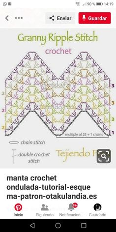 the granny ripple stitch crochet pattern is shown on an iphone screen, and it has