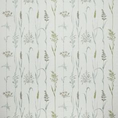 a white wallpaper with green and grey flowers on the back ground, in front of an off - white background