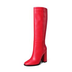 Shop Red Round Toe Heeled Dress Mid Calf Boots Knee High Boot color Red for  with worldwide Free shipping & Free return. Red High Heel Winter Boots, Red Knee-high Heeled Boots For Formal Occasions, Chic Red Leather Knee-high Boots, Red High Heeled Boots For Winter, Chic Red Winter Boots, Red Heeled Boots With Round Toe For Spring, Red Round Toe Heeled Boots For Spring, Red Pointed Toe Knee-high Boots For Fall, Red Leather Knee-high Boots For Fall