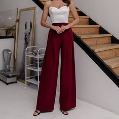 These stunning burgundy wide-leg palazzo pants are a must-have for any elegant wardrobe. With a high-waisted design, they offer a flattering fit and sophisticated style perfect for formal occasions or a standout everyday look. ✨ High-waisted design for a sleek, elongated silhouette 🎨 Bold burgundy color that adds a statement to any outfit 👖 Wide-leg fit for both comfort and effortless elegance 💃 Perfect for formal events, parties, or stylish streetwear 🎯 Made from premium fabric for a luxuri Flowy Trousers, High Waisted Palazzo Pants, Pants Elegant, Trousers For Women, Womens Pants, Palazzo Pants, Wide Leg Trousers, High Waisted Pants, Trousers