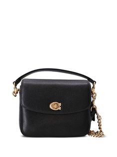 black leather pebbled texture single flat top handle detachable chain-link shoulder strap logo charm slip pocket to the rear foldover top twist-lock fastening partitioned compartment internal zip-fastening pocket gold-tone hardware Coach Cassie 19, Coach Cassie, Crossbody Bag Black, Black Leather Crossbody Bag, Chanel 2, Demi Fine Jewelry, Black Cross Body Bag, Ballet Flat Shoes, Leather Crossbody Bag