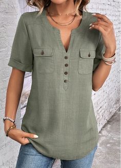 Color:Sage Green;Size:S;Size:M;Size:L;Size:XL;Size:XXL;Package Contents:1 X Blouse;Occasion:Other;Style:Casual; Cheap Light Wash Tops For Workwear, Casual Tops With Medium Bust Support, Cheap Casual Short Sleeve Top For Everyday, For Women Over 60 Casual Shirts & Tops, Cheap Stretch Casual Blouse, Affordable Office Tops With Pockets, Cheap Non-stretch Casual Blouse, Cheap Spring Business Tops, Cheap Solid Color Short Sleeve Top For Women