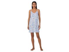 Lauren Ralph Lauren Short Nightgown - Women's Pajama : Blue Floral : Feel relaxed and get solace all night donning the LAUREN Ralph Lauren Short Nightgown. The allover eye-catching floral print sleepwear features V-neckline, sleeveless construction, and straight hemline. Pull-on style. Intended to hit above the knees. 60% cotton, 40% viscose. Machine washable. Imported. Blue Summer Night Chemise, Blue Chemise For Summer Nights, Summer Night Blue Chemise, Blue V-neck Nightgown For Beach, Blue Sleepwear For Summer Sleepover, Blue Cotton Dress For Pajama Party, Blue Sleeveless Sleepwear For Pajama Party, Blue V-neck Sleepwear, Light Blue Summer Sleepwear