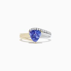 Effy 14K 2-Tone Gold Tanzanite and Diamond Ring, 1.66 TCW Tanzanite And Diamond Ring, Tanzanite Diamond Ring, White Stone, Gold Yellow, Stone Jewelry, Sapphire Ring, Round Diamonds, Gold Metal, Diamond Ring