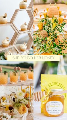 honey themed baby shower with cupcakes and flowers