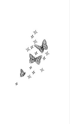 Free Spirited Tattoos, Stars And Butterflies Tattoo, Space And Butterfly Tattoo, Dainty Mystical Tattoos, Butterflies With Stars Tattoo, Bff Tattoos Matching Butterfly, Group Of Butterflies Tattoo, Moon And Butterfly Tattoo, Simplistic Drawings