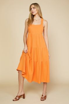 The bright, fun color and ruffled straps that crisscross at the back make this maxi dress a standout for beach getaways and warm days under the sun. Featuring a softly crinkled texture, it's got a relaxed, easy shape that's finished with an ankle-grazing tiered hem. •Crisscross back •Relaxed fit •Tiered hem Item Number: 99620 Vacation Dresses Casual, Wedding Guest Dress Trends, Maxi Sundress, Easy Shape, Vacation Looks, Casual Wedding Dress, Fall Layers, Fun Color, Beach Getaways