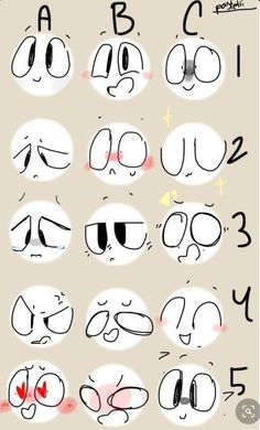 an alphabet with different expressions and numbers in the style of cartoon faces, including one for each letter