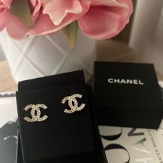 Classic Chanel Cc Stud Earrings 100% Authentic Made In France Pristine Condition, Never Worn Measurements: Height: Approx. 1.3cm, Width Approx. 1.5cm Comes With Box And Jewelry Pouch Item Will Be Authenticated By Poshmark So 100% Money Back Authenticity Guarantee So You Can Shop Without Worry Channel Earrings, Chanel Pouch, Chanel Stud Earrings, Chanel Jewelry Earrings, Jewelry Chanel, Chanel Box, Chanel Earrings, Chanel Jewelry, Crystal Stud Earrings