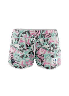 a women's shorts with pink and blue butterflies on it