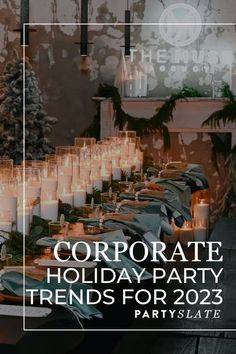 Are you planning the office Holiday Christmas Party? Here are some creative ideas for themes, invitations, decorations, and more for the perfect office party! #officechristmasparty, #officeparty, #partyplanning, #christmasparty, #officepartythemes, #checklist Company Holiday Party Ideas Table Settings, Corporate Holiday Party Ideas Christmas Centerpieces, Corporate Christmas Party Table Decor, Winter Holiday Party Ideas, Company Holiday Party Table Decor, Work Holiday Party Decor Ideas, Company Christmas Party Decorations Elegant, Office Christmas Party Decorations Table, Christmas Party Round Table Decor