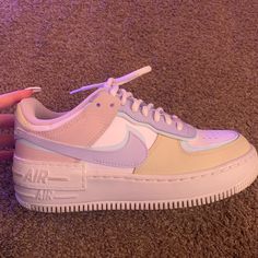 These Shoes Are Super Cute ! Worn 3 Times, No Stains, Rips Or Tares. Pastel Nike Lace-up Sneakers, Nike Pastel Lace-up Sneakers, Nike Round Toe Pastel Sneakers, Nike Pastel Sneakers With Round Toe, Nike Pastel High-top Sneakers, Pastel Sneakers With Branded Insole And Round Toe, Pastel Nike Air Force, Room Stuff, Cute Nikes