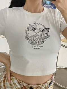 ⚡️Buy Summer Butterfly Printed Crop Top White M under $12.00 in Tops&Tees Online. Style: Street Color: White Fabric Content: Cotton Fit Type: Slim fit Neckline: Crew Neck Sleeve Length: Short Sleeve. ✓2022 NEW YEAR SALE | $10 OFF OVER $75 CODE: NY1 I $25 OFF OVER $125 CODE: NY2 | $35 OFF OVER $215 CODE: NY3✓Free Shipping on all orders over $69 USD.. Check reviews and order Summer Butterfly Printed Crop Top today. Crop Top Blanco, Fairy Vintage, Printed Crop Top, Cropped White Tee, Crop Top Women, Butterfly Fairy, Vintage Crop Tops, Girls Prints, Print Crop Tops