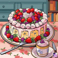 there is a cake with fruit on it