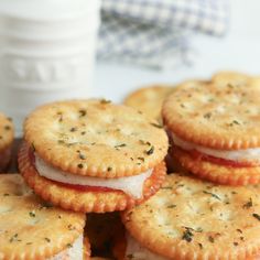 small crackers with meat and cheese on them