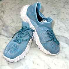 Brand New, Never Worn. Mesh Lace Up, Slip On Sneakers. Light Blue Casual Sneakers For Jogging, Casual Light Blue Sneakers For Jogging, Casual Light Blue Jogging Sneakers, Blue Sneakers For Spring Jogging, Sporty Blue Sneakers, Blue Breathable Sneakers For Light Exercise, Comfortable Blue Sneakers For Light Exercise, Blue Breathable Sneakers, Light Blue Casual Running Sneakers